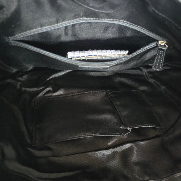 BEBE Black Genuine Leather Tote Bag W Silver Hardware Magnetic Closure - Picture 8 of 12